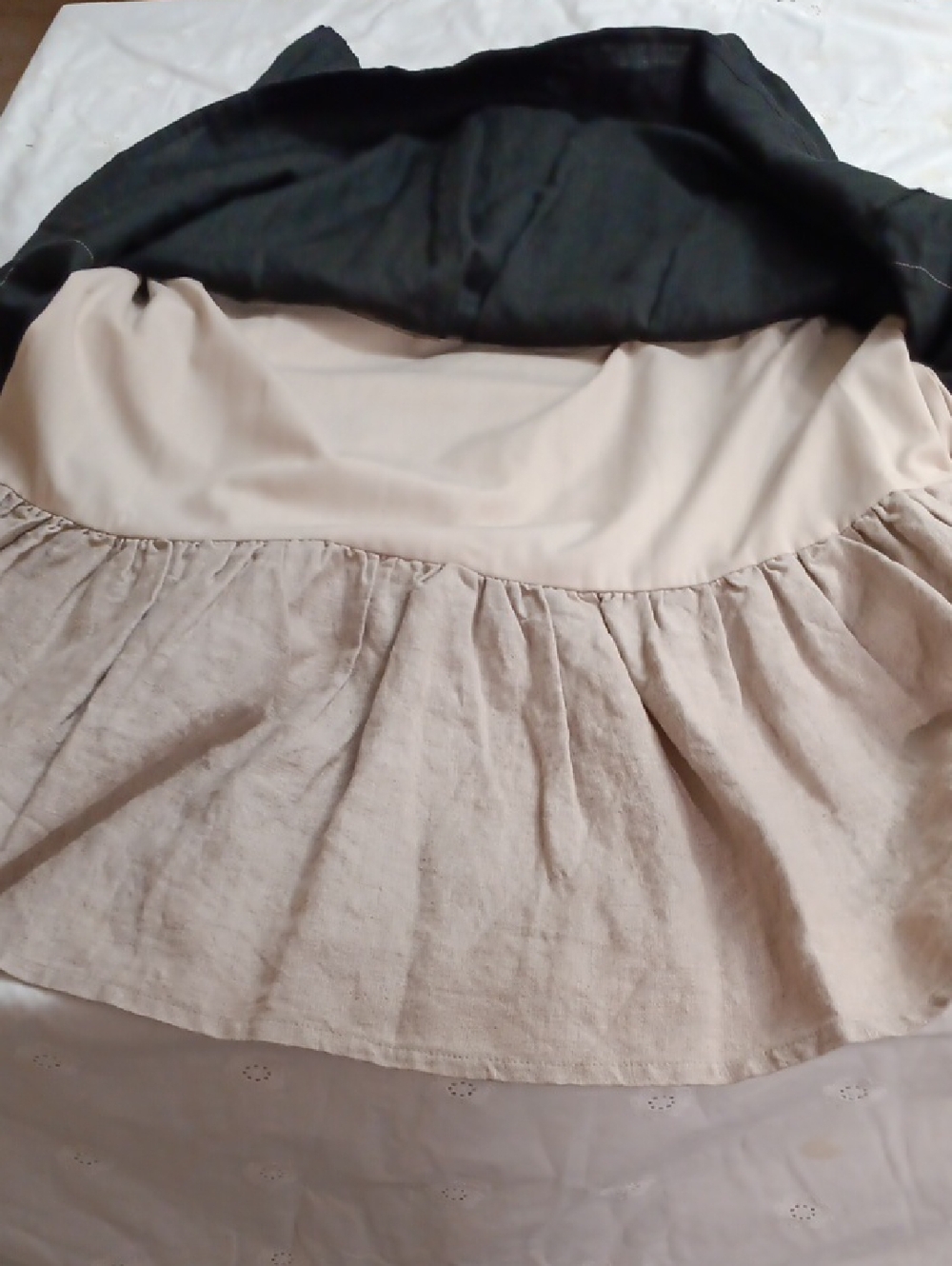 Black Tiered Linen Skirt with Cream Under Layer- Women's - Picture 7 of 7